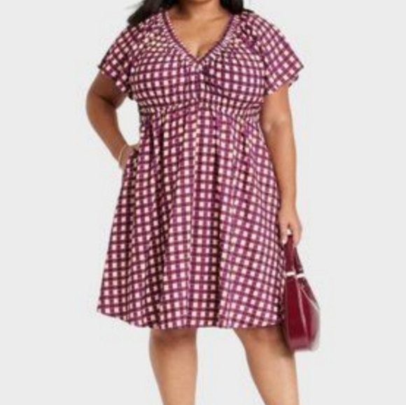 NWT Ava & Viv Brown Purple Gingham Dress Size 4X - Picture 1 of 12